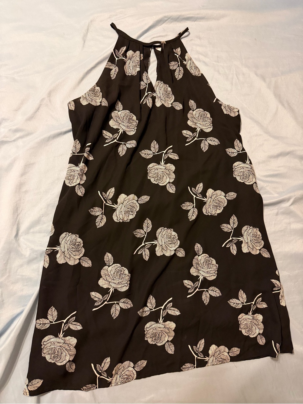 Candie's Black Halter Mini Dress with Cream Rose Print